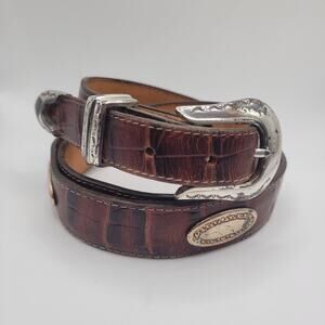 Vintage Sentry Belt 42 Brown Leather Western Croc Embossed Concho Cowboy 90s